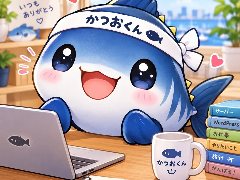 笑顔のかつおくん（友だち追加して「試作」と送る）