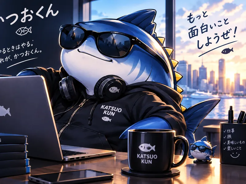 サングラスのかつおくん（原稿の下書きが届く）